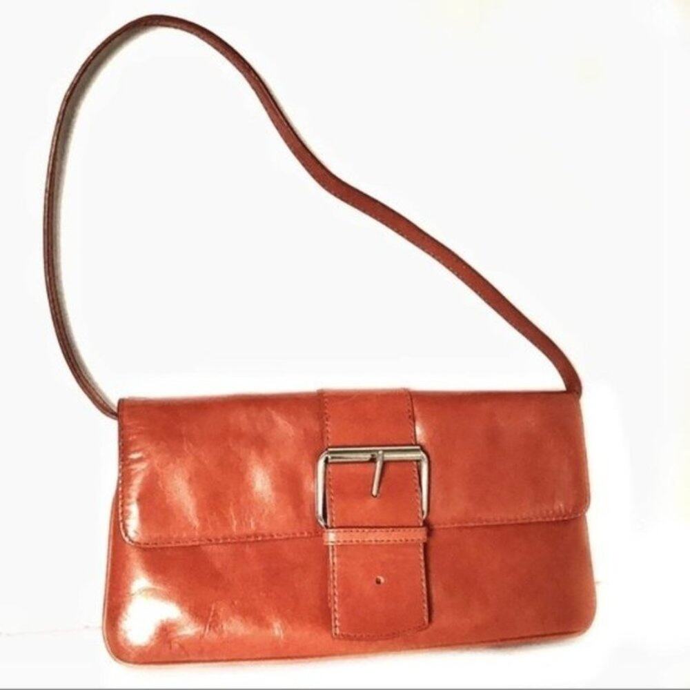 Giani Bernini Shoulder Handbag Purse Womens Orange Cognac Leather Inner Pockets